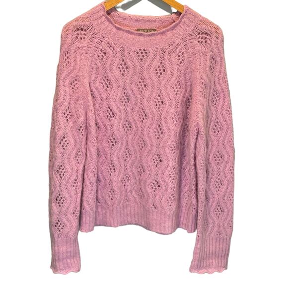 J. Crew Pink Pointelle Scallop Trim Sweater - size Medium - Picture 1 of 6